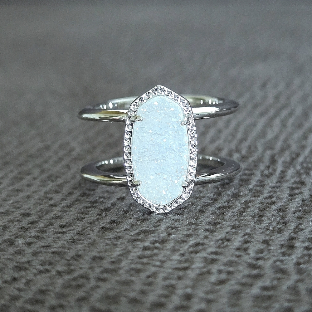 Kendra Scott "Elyse" Double✌️ Band White Iridescent Drusy Ring💍 - Picture 9 of 16